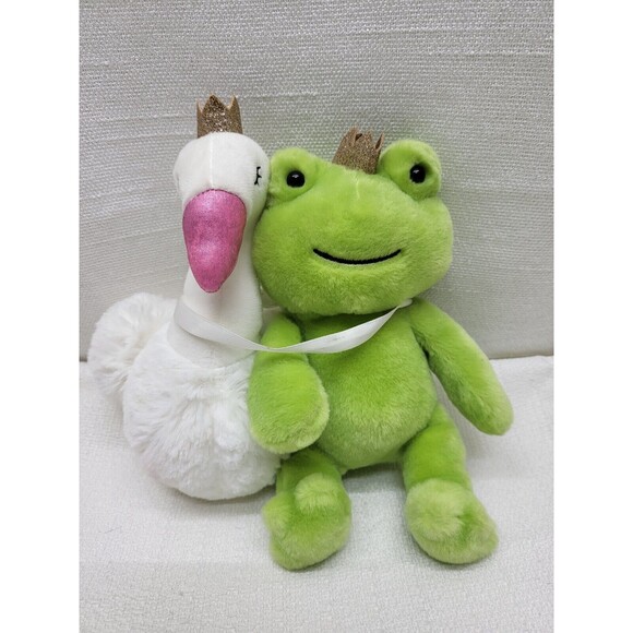 Frankford Swan Princess Frog Prince Plush Stuffed Animals Couple Attached - Picture 1 of 10